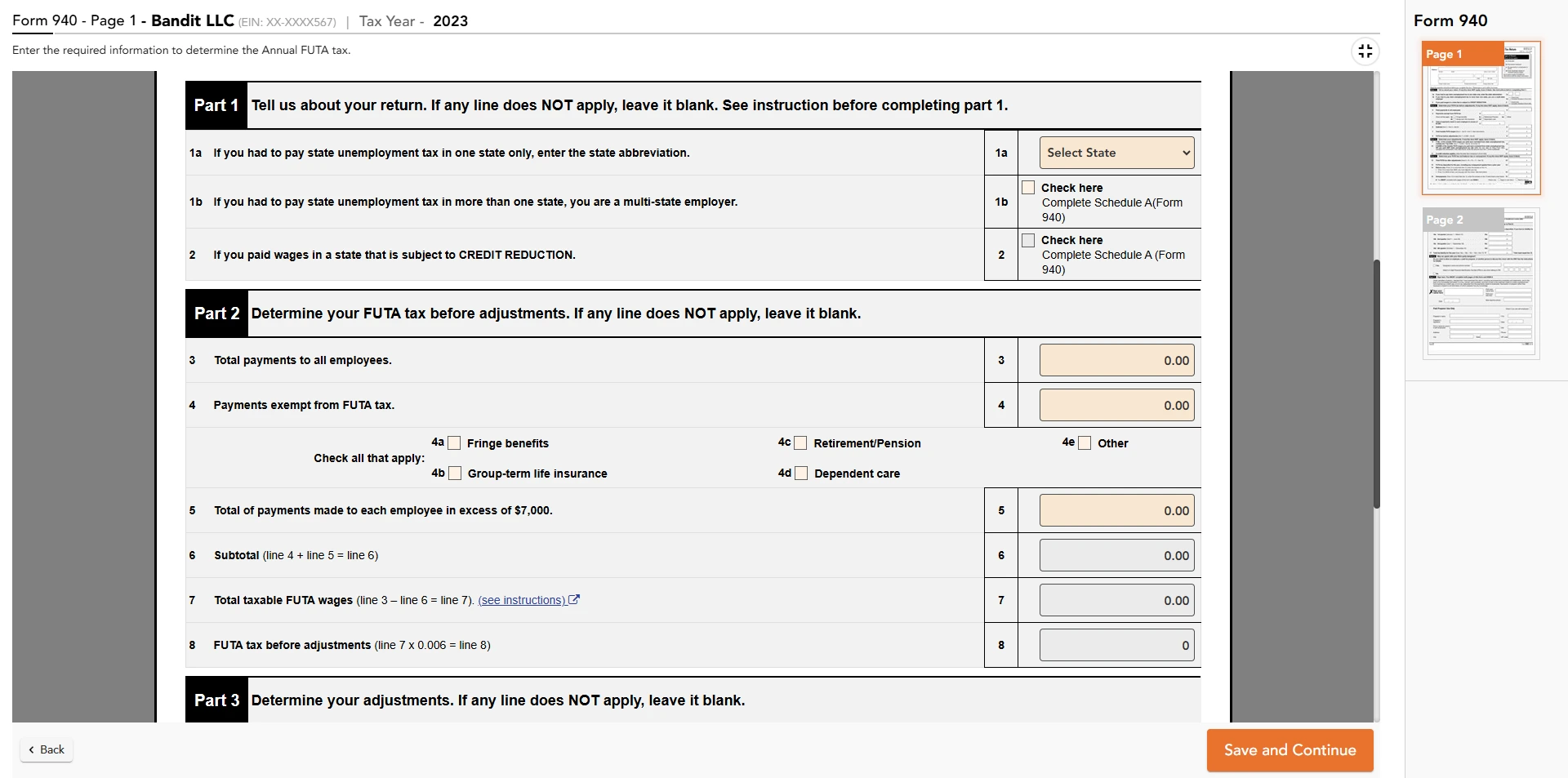 Enter Part 1 Information (If applicable)